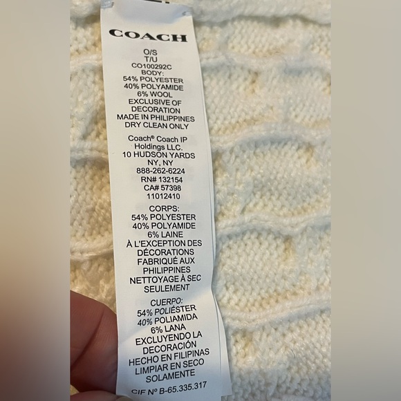 Coach White Knit Beanie with Gold Logo - Picture 13 of 16